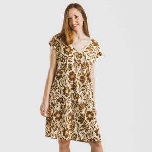 Vestido corto manga fluida crepe Alexis marrón