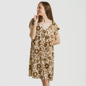 Vestido corto manga fluida crepe Alexis marrón 2