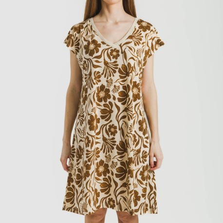 Vestido corto manga fluida crepe Alexis marrón