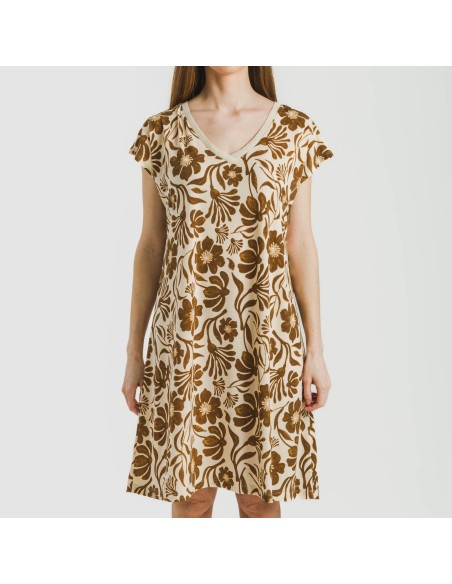 Vestido corto manga fluida crepe Alexis marrón