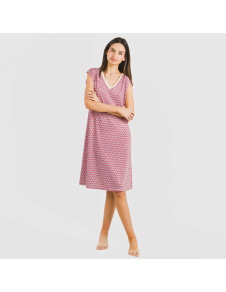 Vestido corto manga fluida soft Arizona burdeos