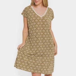 Vestido corto manga fluida crepe Virginia verde cacería 2