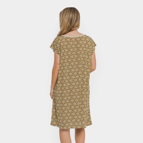 Vestido corto manga fluida crepe Virginia verde cacería