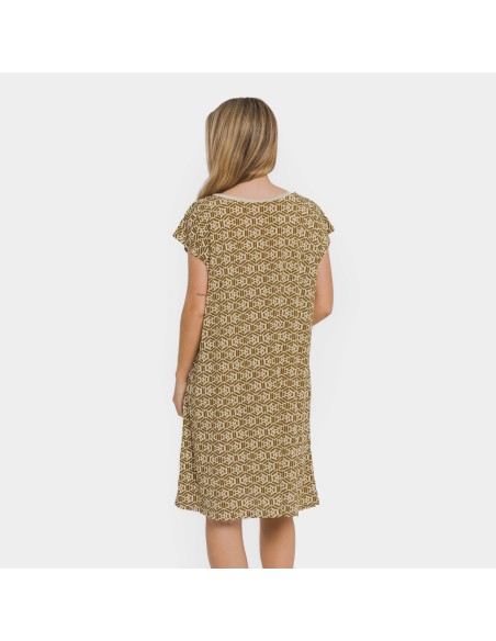 Vestido corto manga fluida crepe Virginia verde cacería