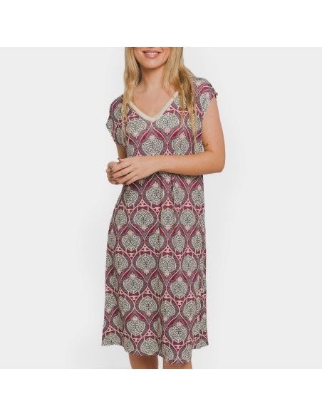 Vestido corto manga fluida soft Georgia berenjena