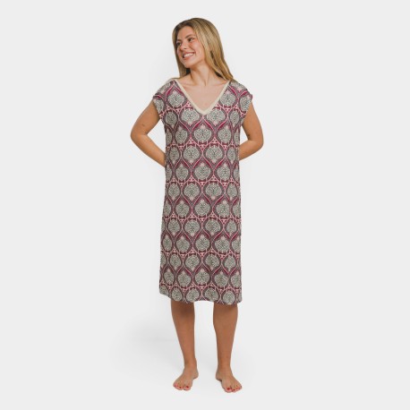 Vestido corto manga fluida soft Georgia berenjena