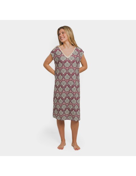 Vestido corto manga fluida soft Georgia berenjena