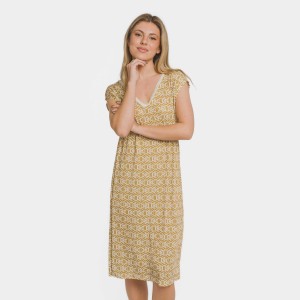 Vestido corto manga fluida soft Virginia ocre