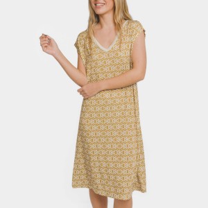 Vestido corto manga fluida soft Virginia ocre 2