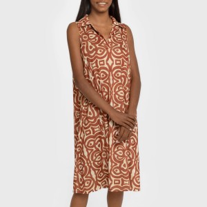 Vestido corto cuello y solapa soft Premura marrón 2