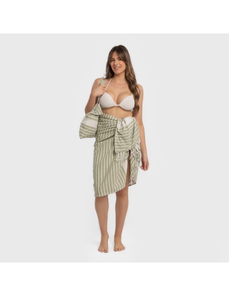 Pack Toalla Pareo + Bolso Raya algodón