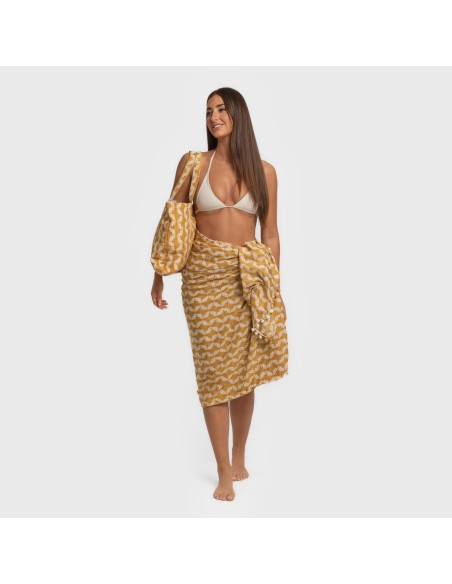 Pack Toalla Pareo + Bolso Calsita ocre