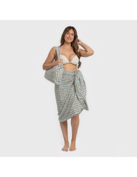 Pack Toalla Pareo + Bolso Eloina agua marina