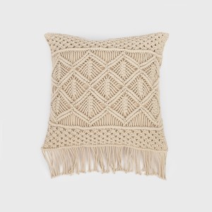 Cojin cuadrante algodón macramé Cleto natural 45x45 - funda + relleno
