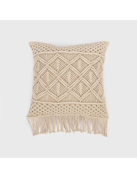 Cojin cuadrante algodón macramé Cleto natural 45x45 - funda + relleno