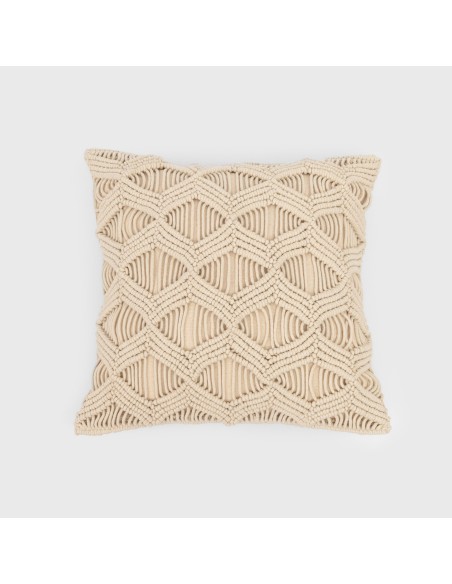 Cojin cuadrante algodón macramé Chini natural 45x45 - funda + relleno