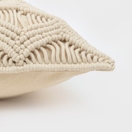 Cojin cuadrante algodón macramé Chini natural 45x45 - funda + relleno