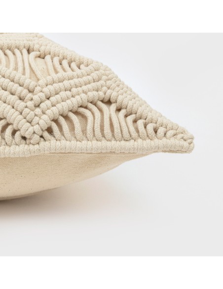 Cojin cuadrante algodón macramé Chini natural 45x45 - funda + relleno