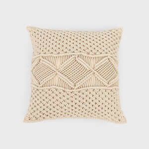 Cojin cuadrante algodón macramé Megara natural 45x45 - funda + relleno