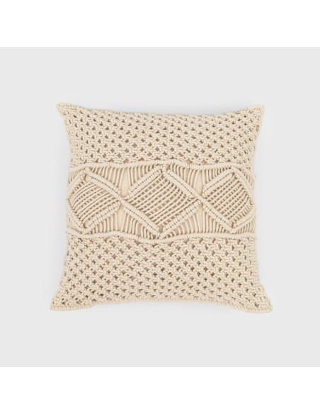 Cojin cuadrante algodón macramé Megara natural 45x45 - funda + relleno