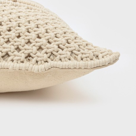 Cojin cuadrante algodón macramé Megara natural 45x45 - funda + relleno
