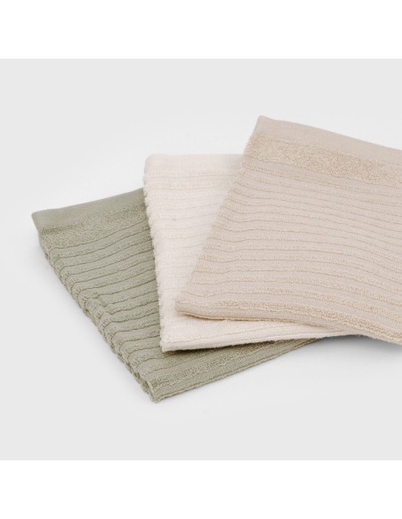 Set 3 paños de cocina algodón liso natural/topo/verde seco