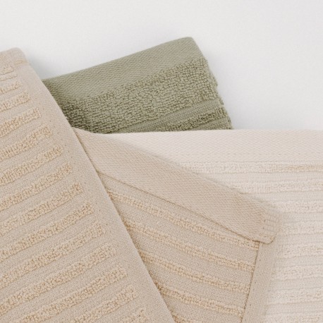 Set 3 paños de cocina algodón liso natural/topo/verde seco