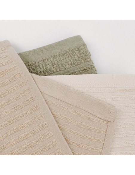 Set 3 paños de cocina algodón liso natural/topo/verde seco