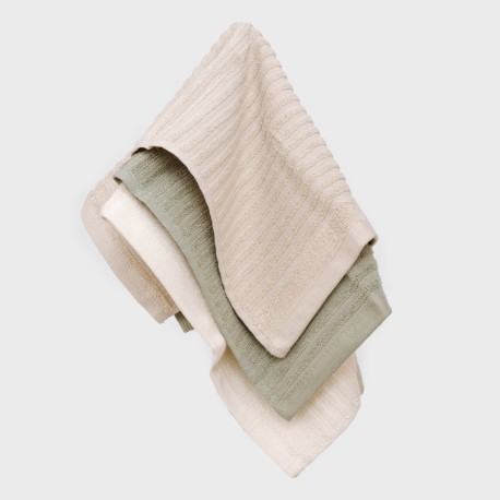 Set 3 paños de cocina algodón liso natural/topo/verde seco