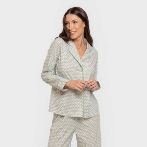 Pijama largo camisero algodón mujer Dune indigo