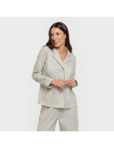 Pijama largo camisero algodón mujer Dune indigo