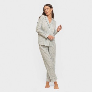 Pijama largo camisero algodón mujer Dune indigo 2