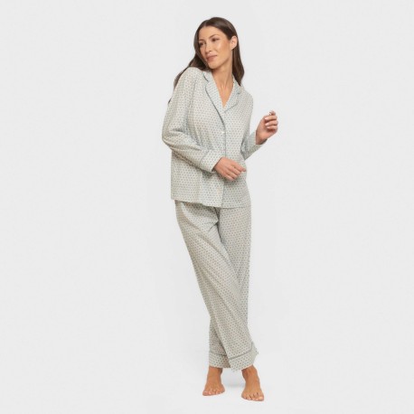 Pijama largo camisero algodón mujer Dune indigo