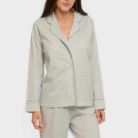 Pijama largo camisero algodón mujer Dune indigo