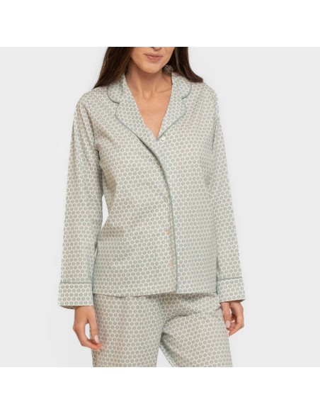 Pijama largo camisero algodón mujer Dune indigo