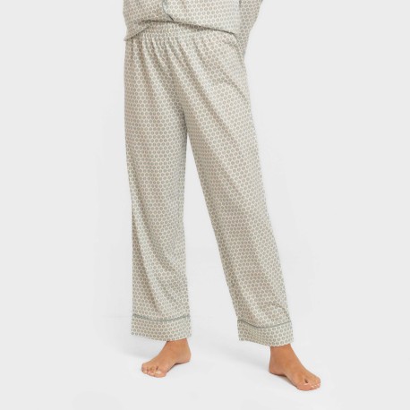 Pijama largo camisero algodón mujer Dune indigo