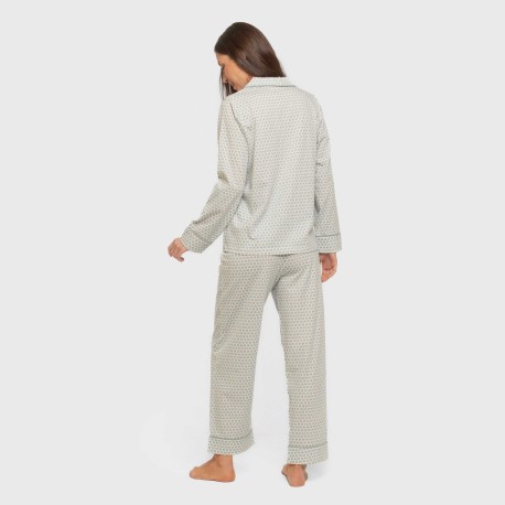 Pijama largo camisero algodón mujer Dune indigo