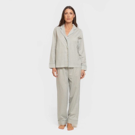 Pijama largo camisero algodón mujer Dune indigo
