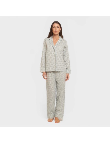 Pijama largo camisero algodón mujer Dune indigo