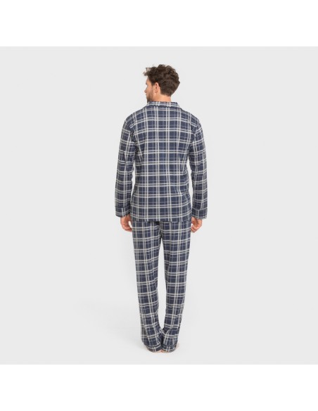 Pijama largo camisero algodón hombre Cuadro Brais azul