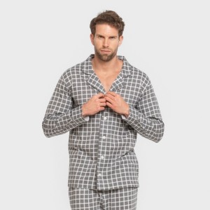 Pijama largo camisero algodón hombre Cuadro Roberto gris