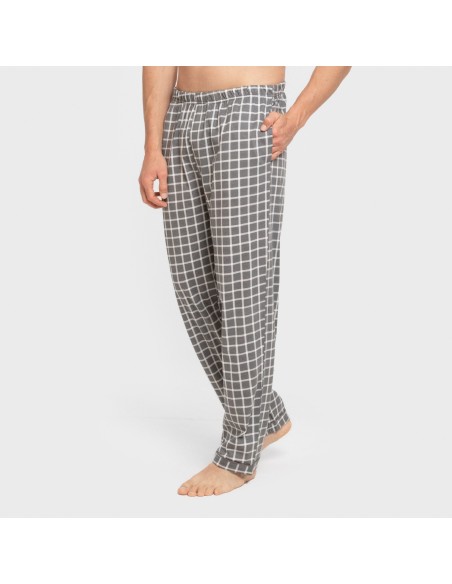 Pijama largo camisero algodón hombre Cuadro Roberto gris