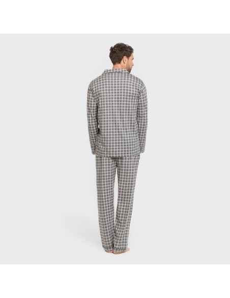 Pijama largo camisero algodón hombre Cuadro Roberto gris