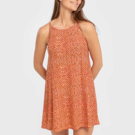 Vestido corto tirantes crepe Silda teja