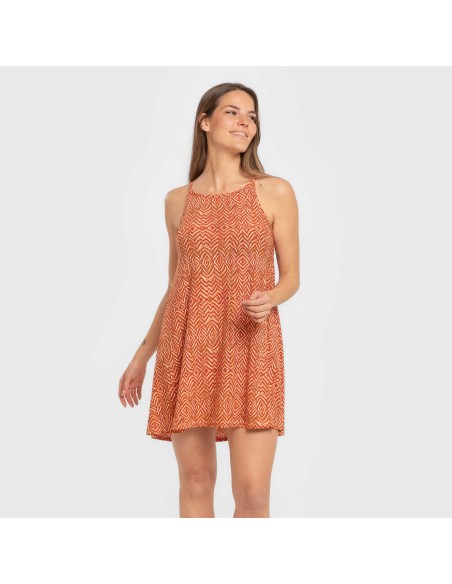 Vestido corto tirantes crepe Silda teja