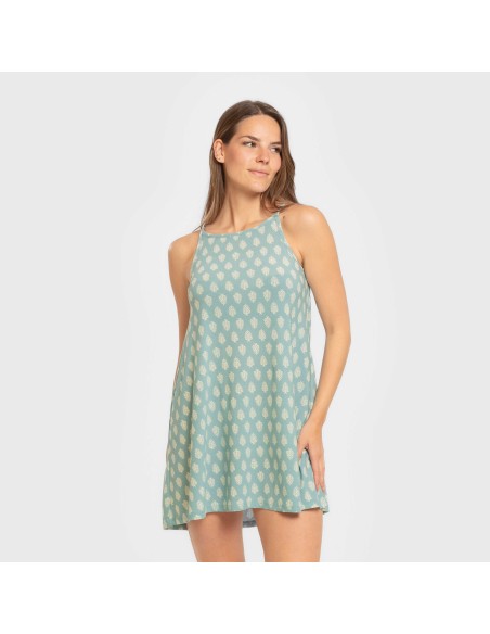 Vestido corto tirantes crepe Soma verde francés