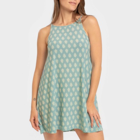 Vestido corto tirantes crepe Soma verde francés