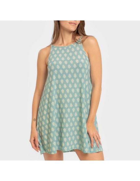 Vestido corto tirantes crepe Soma verde francés