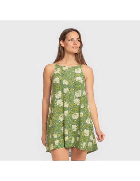 Vestido corto tirantes crepe Priya verde