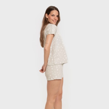 Pijama corto manga fluida algodón mujer Estrellita gris